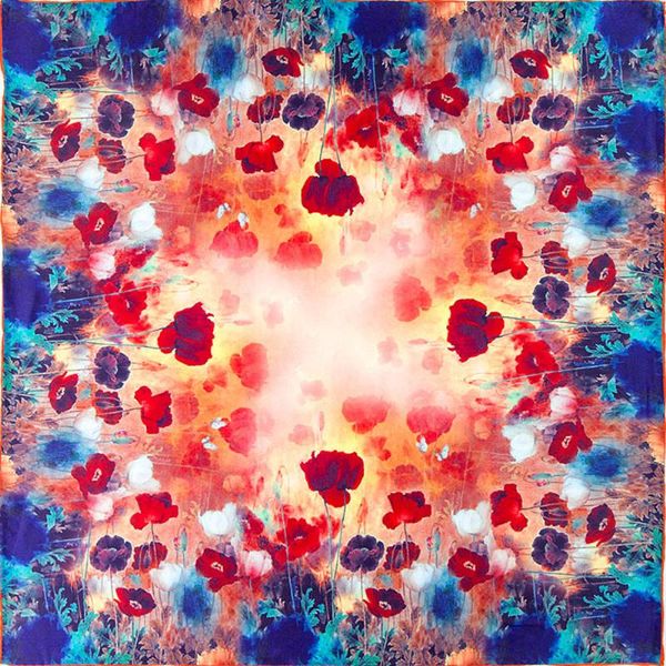 

scarves 100% pure silk bandana client gift wholesale scarf for hair custom design of handkerchief sale by bulk present corn poppy print, Blue;gray