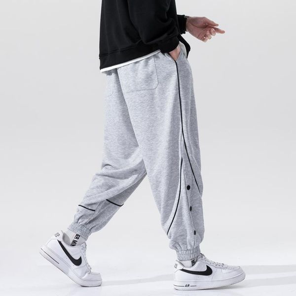 

men's pants autumn jogging harem men button cropped trousers fashion street drawstring sweatpants bottoms male female plus size 5xl, Black