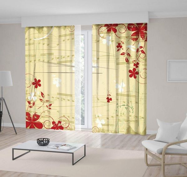 

curtain & drapes flowers pattern on sheet music notes vintage style floral artwork beige and red