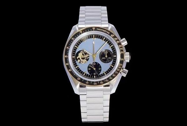 

42mm mechanical chronograph limited edition men watch wristwatch bracelet manual hand winding chrono movement waterproof, Slivery;brown