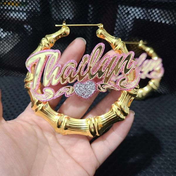 Hoop Huggie 1pc Orecchini a cerchio personalizzati Grande grande enorme rotondo di lusso in oro rosa Bambù anello per le donne Regali di moda alla fidanzata