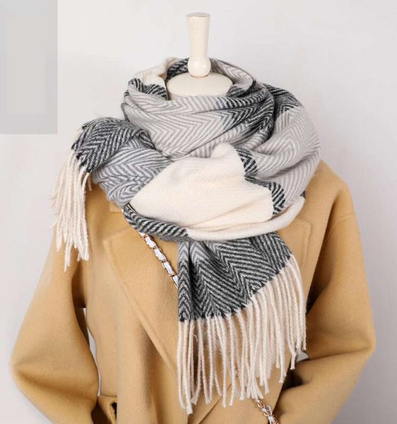 

2020 winter scarf for women shawls wrap fashion plaid warm thick cashmere scarves lady pashmina female bandana quality tassel, Blue;gray