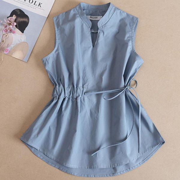

women's blouses & shirts british plaid sleeveless blouse women summer spring shirt folds cotton bottoming slim, White