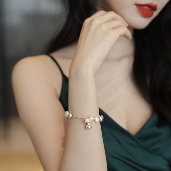 

charm bracelets trendy beads pearl round bracelet for women fashion lady on hand party luxury vintage jewelry 2021, Golden;silver