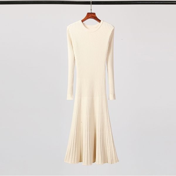 

elegant long sleeve ol o-neck long sweater dress women thick knit autumn winter dress female slim a-line basic dress casual 201102, Black;gray