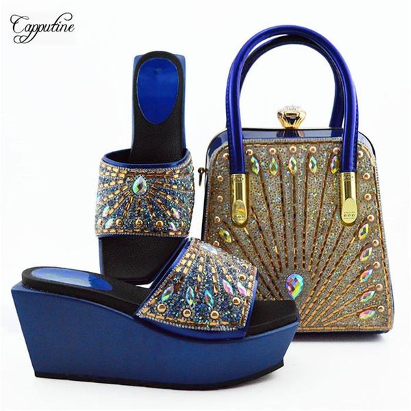 

dress shoes graceful royal blue wedge heel pumps with bag nice african and handbag set shinning stones md009 height 9cm, Black