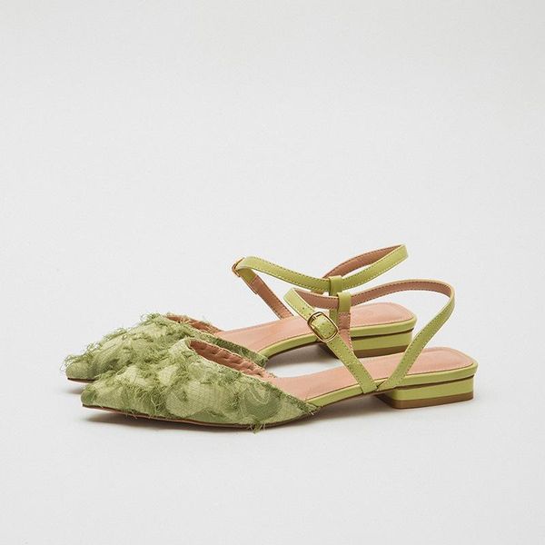 

sandals spring and summer suede flat shoes pointed toe buckle with casual personality women's out at home single, Black