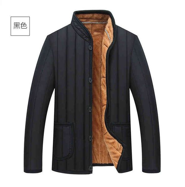 

middle aged and elderly winter plush thickened dad's loose coat long sved cotton padded et men's cloth, Black