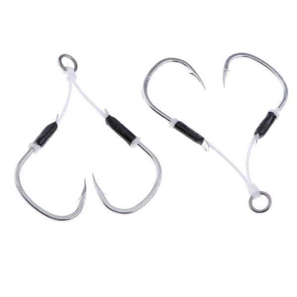 

2 pieces carbon steel fishing jig hooks barbed assist hooks with pe line fishhooks fishing accessories tackle tool