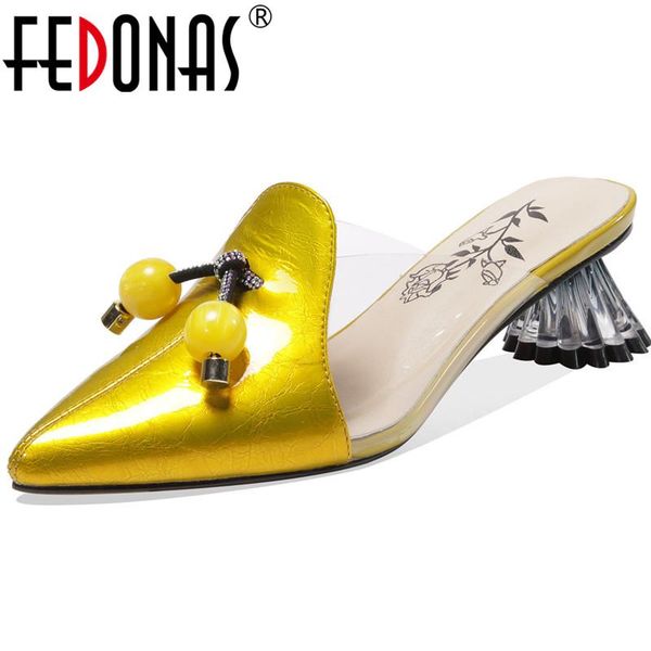 

sandals fedonas sweet women mules 2021 fashion est genuine leather ladies spring summer pointed toe wedding basic shoes woman, Black