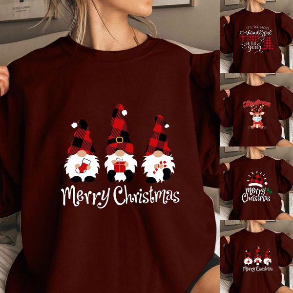 

women's hoodies & sweatshirts christmas print long-sleeved sweatshirt casual blouse pullover fashion blouse#8, Black