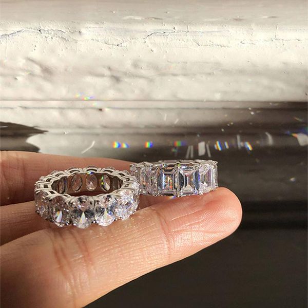 

wedding rings luxury micro paved square cubic zirconia eternity promise love crystal ring for women bridal engagement jewelry, Slivery;golden