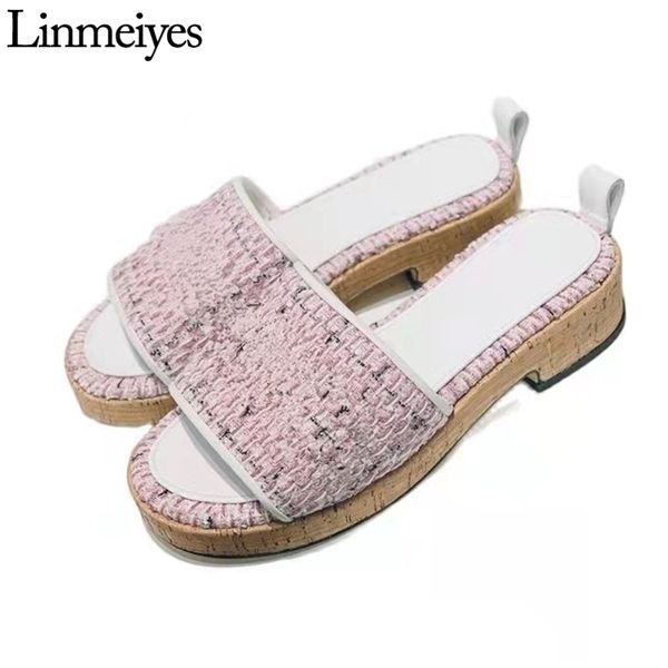 

designer flat women cotton fabric vamp round open toe fashion slides ladies outdoor casual women's slippers 2021, Black