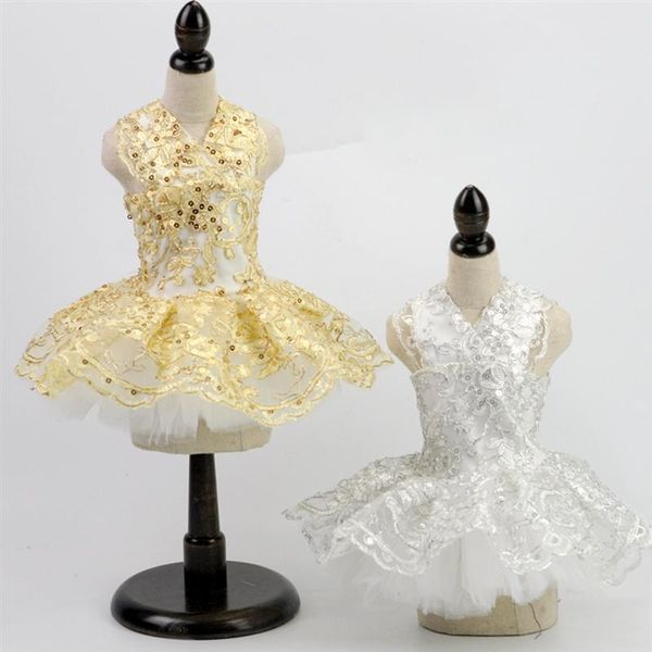 

dog apparel silver elegant short dress summer skirt breathable lace clothes paillette delicate costume wedding pet supplies