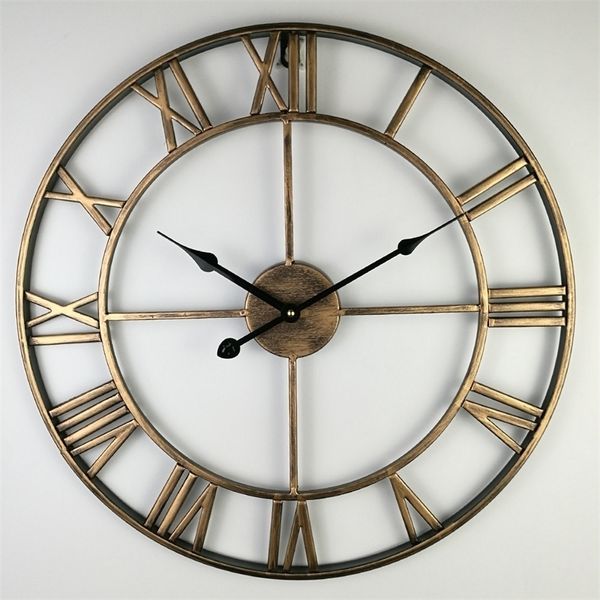 40-80cm Nordic Retro Metal Forjado Parede Romana Design Moderno Sala de Visitas Café Quiet Decorativo Quartz Clock 210310