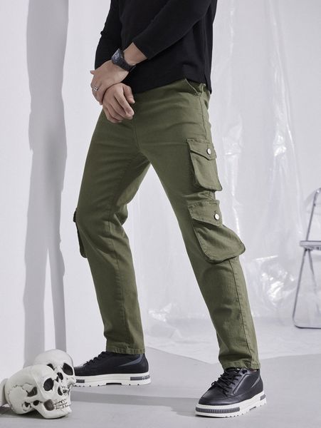 

men solid flap pocket jeans l77l#, Blue