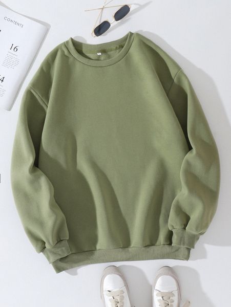 

solid drop shoulder thermal lined sweatshirt k3vc#, White;black