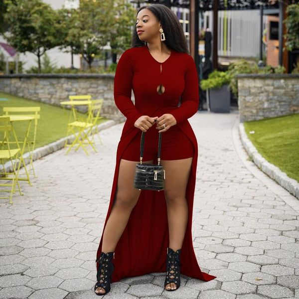 

women's tracksuits rmsfe 2021 women round neck long sleeve shorts fashion nightclub super elastic thread pit strip two piece set, Gray