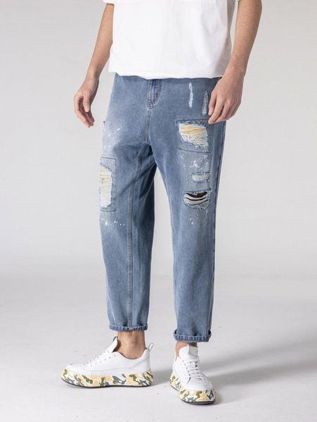 

men splash ink ripped jeans j44s#, Blue
