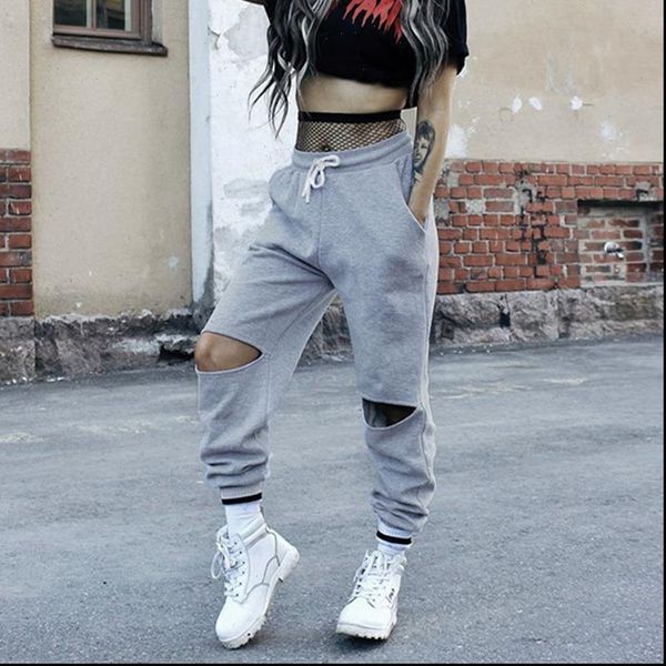 

women in hip hop dance sweatpants loose hole autumn pants trousers for women womens pants drop shipping, Black;white