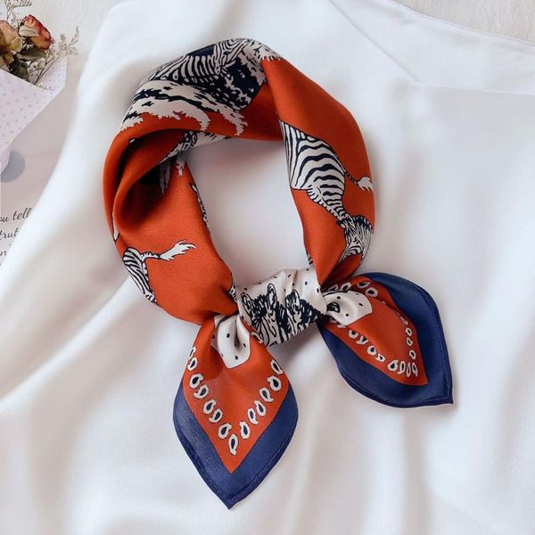 

scarves silk female four seasons style headscarves winter professional fashion trend temperament tied bag accessories, Blue;gray