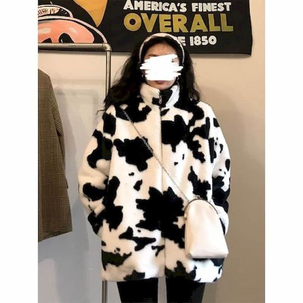 

women's jackets men's and women's warm artificial fur coat, japanese moo cow soft loose, imitation lint, autumn winter neutra, Black;brown