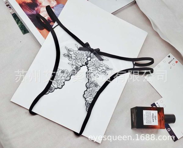 

fun pants pendant ribbon embroidery underwear open crotch thong, Black;white