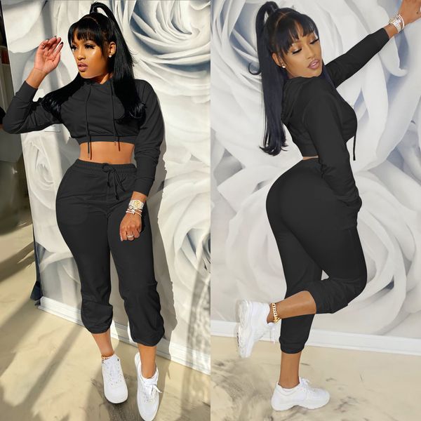 

sports 2 piece set long sleeve crop hoodie joggers tracksuit fashion sweat suits women matching sets d45-di56, White