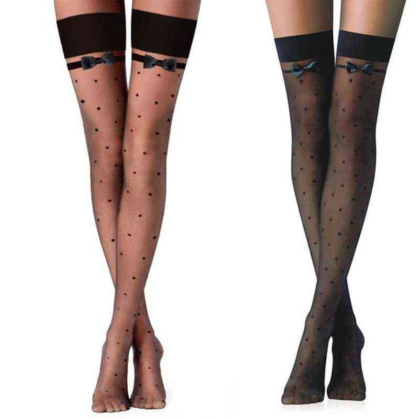 

women transparent silky thigh high stockings sweet bowknot vintage polka dot striped lolita over knee long dropshipping w220312, Red;black
