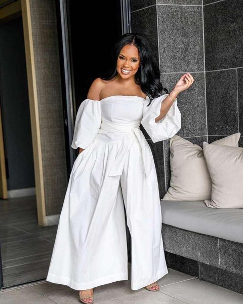 

women's jumpsuits & rompers ahvit plus size white loose casual fashion women slash neck half sleeve sashes decorate party romper od8297, Black;white