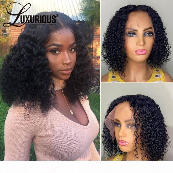 

middle part human hair bob wigs brazilian remy hair closure wig short bob curly wigs for women lace front pre plucked, Black;brown