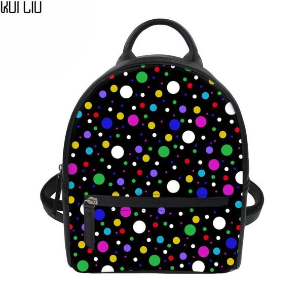 

backpack customized 3d dot black print mini women small pu leather bag pack for teenage girls casual travel mochila