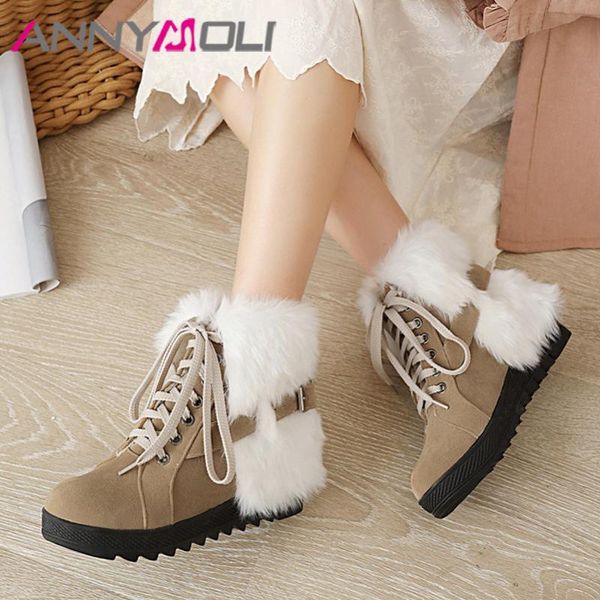 

boots annymoli med heel woman platform height increasing ankle lace up short buckle female shoes beige size 43, Black