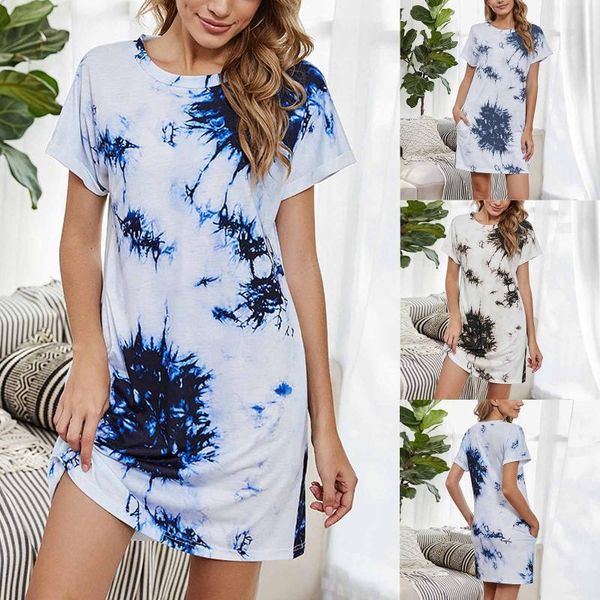 

party dresses tie dye print women t-shirt dress 2021 casual short sleeve o-neck gradients fashion lady street, White;black