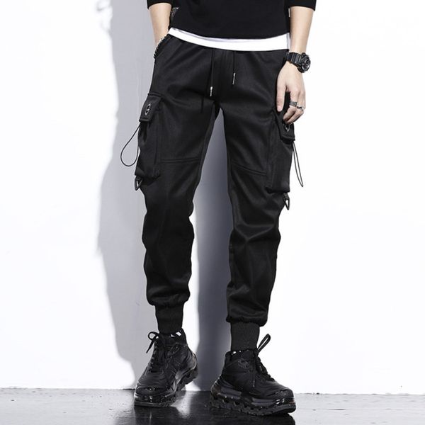 

autumn and winter overalls men's trendy loose drawstring sports pants, Black