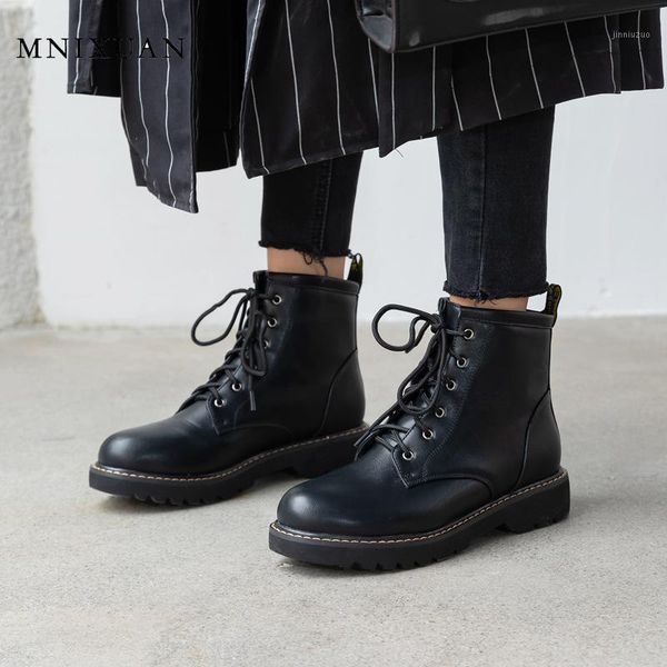 

boots mnixuan fashion women shoes winter ankle 2021 round toe lace up platform black booties punk size 421