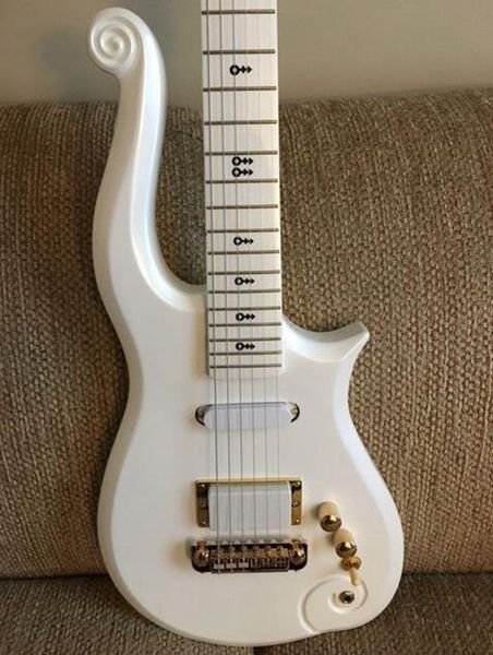 

diamond series prince cloud white electric guitar alder body, maple neck, symbol inlay, gold truss rod cover, wrap arround tailpiece