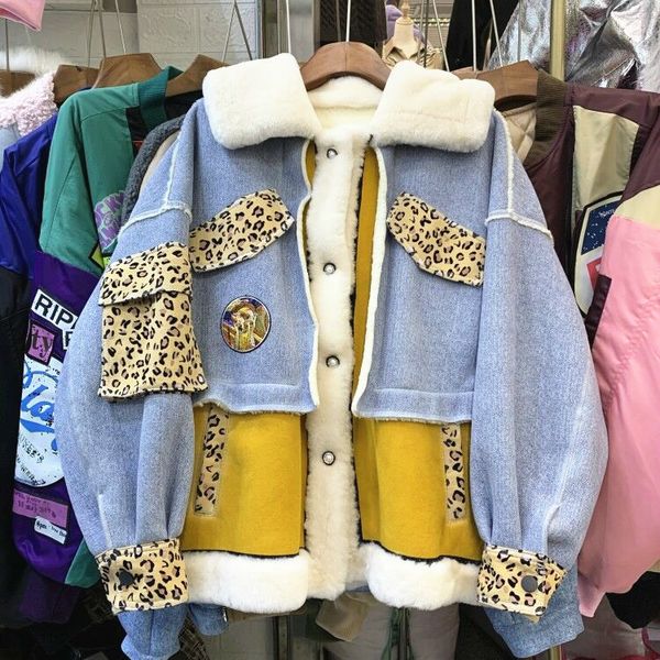 

korean-style women's winter new color cheetah contrast impression embroidered fur coat of the fake loose u6v6, Black;brown