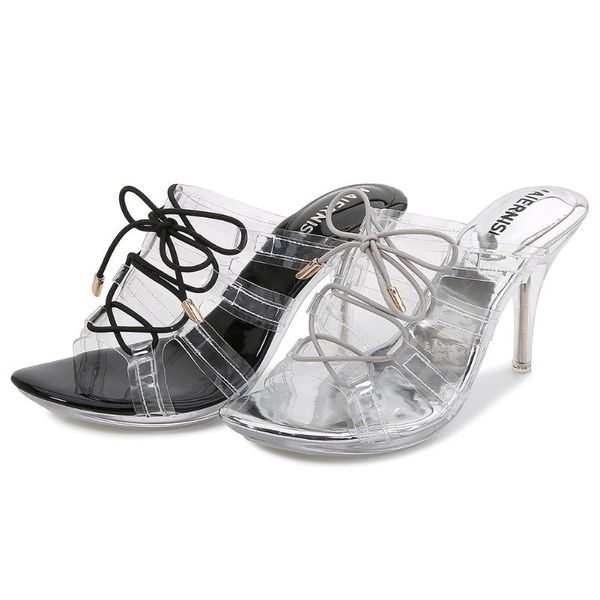 

sandals pvc clear hollow office banquet women pumps shoe all-match strap ladies korean version summer transparent high heels, Black
