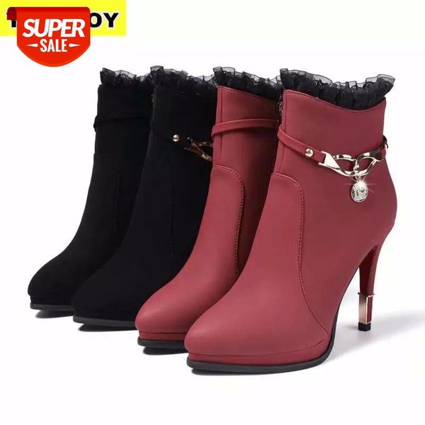 

10.5cm winter female pointed stiletto single shoes high heel boots women comfortable wild fashion bare crystal platform ankle #qu5f, Black