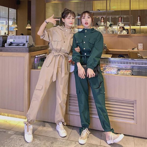 

women's jumpsuits & rompers lady hooded jumpsuit women 2021 long korean personality womens casual slim, Black;white