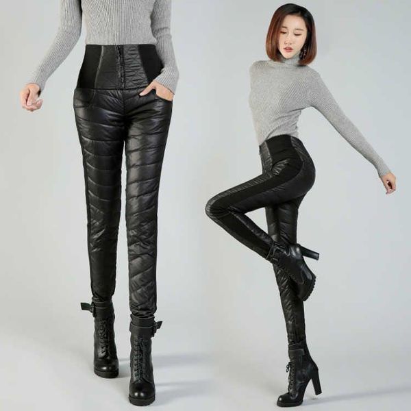 

women's pants & capris high waist down winter thickened cotton white duck flannelette large mother's trousers, Black;white