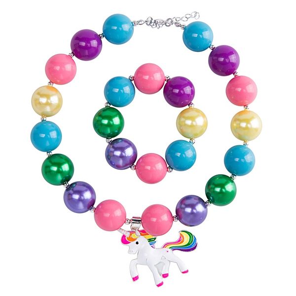 Set di collane per neonate 78 Ciondolo per ragazze di design Bracciale con perline grosse Bandiera americana Unicorno Diamante Gioielli per feste per bambini 060303 176 Y2