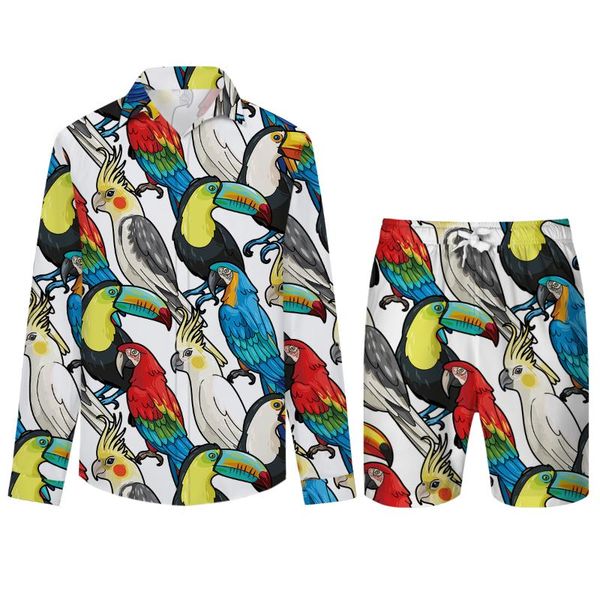 

men's tracksuits cloudstyle 3d parrot men shirts fashion long sleeve male summer beach shorts polyester 2 pcs set drop ship, Gray