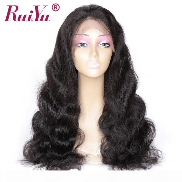 

t part human hair body wave lace front wig human hair wigs brazilian remy pre pluck with baby ruiyu 150% density, Black;brown