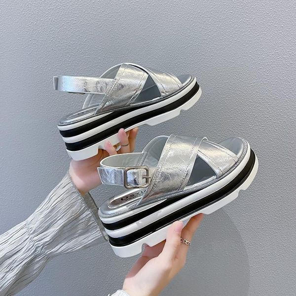 

dress shoes casual comfortable summer for woman buckle platform wedges solid color open toe beach women's sandals 2021, Black