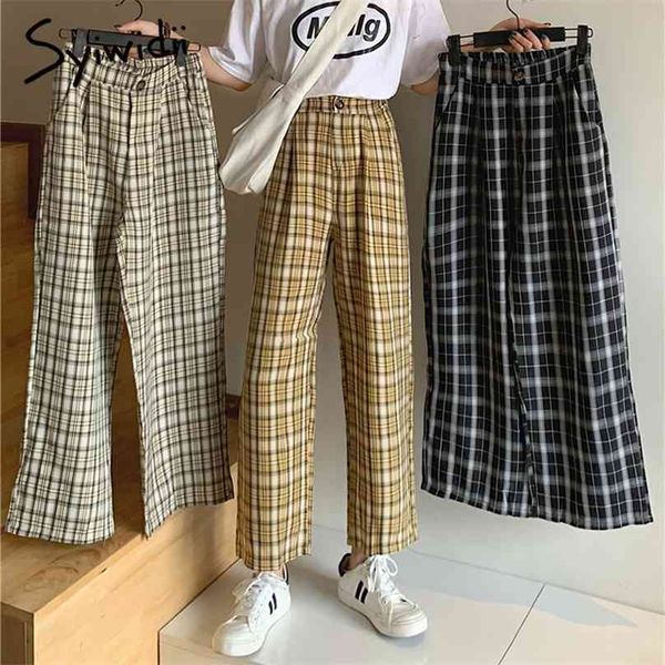 

syiwidii plaid sweatpants women wide leg pants loose joggers sweat bottoms plus size clothes vintage streetwear summer 210925, Black;white