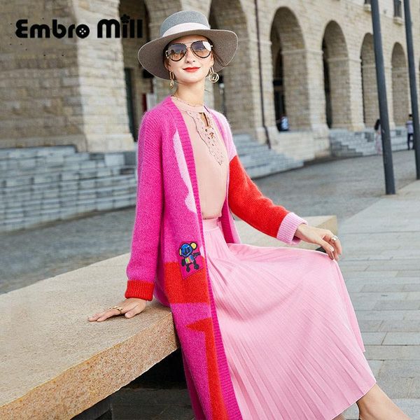 

women's trench coats street style wool knitted coat autumn loose mid-length designer contrasting colors long-sleeved open stitch s-xl, Tan;black