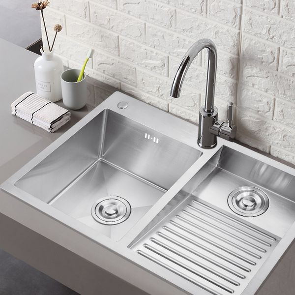 

2021 new bathtub washbasin porch house laundry of stainless steel with wash board a large part 304 hand-made kitchen sink 4p3m