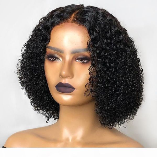 

150% short curly bob 13x4 lace front human hair wigs remy brazilian for women pre pluck natural color bleached knots slove rosa, Black;brown